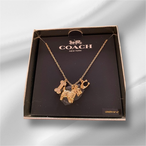 Coach Jewelry - Coach NWT 3 Charm Necklace in box, with dust bag. 16” plus 2” extender chain
